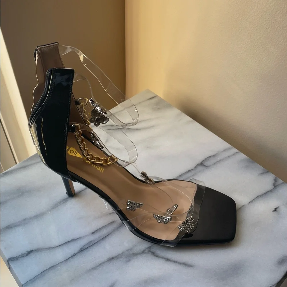 Black & Silver butterfly sandal with gold ankle chain. Stylish & sexy. NWOT - Picture 12 of 14